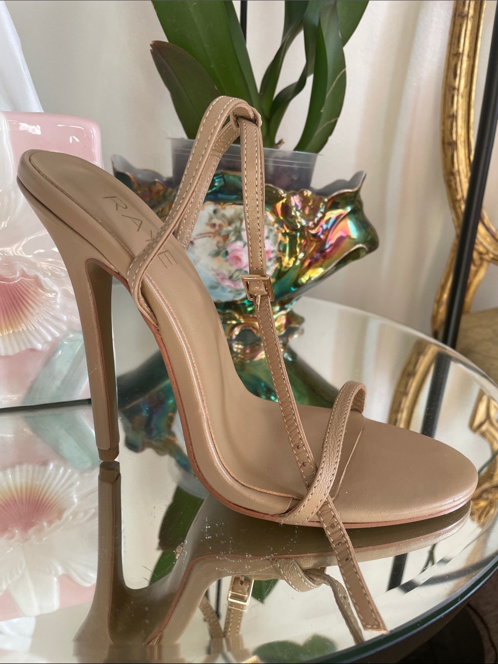RAYE Brown Thin‑Strap Ankle Wrap nude Heels - Picture 14 of 14